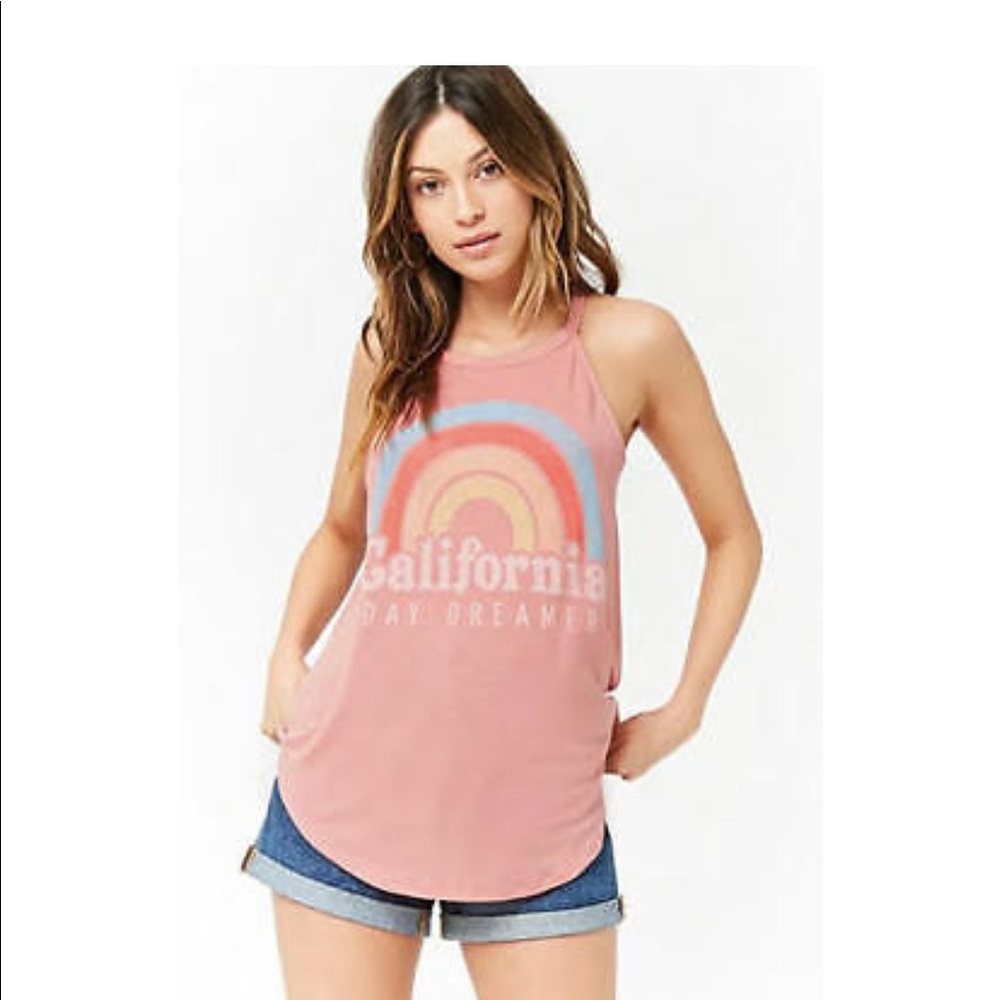 Sleeveless Tank Style Graphic Tee - Peach